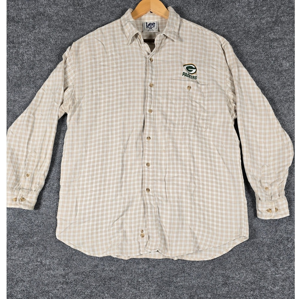 Vintage‎ Lee Sport Mens Green Bay Packers Plaid Button Up Shirt L